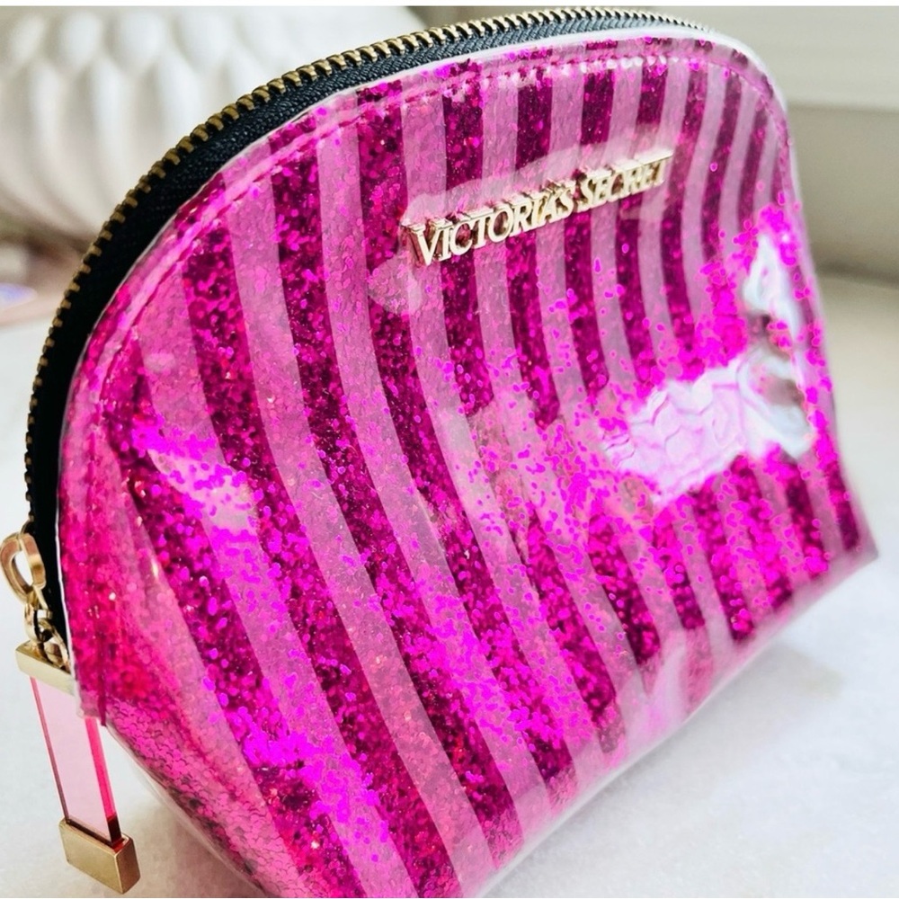Victoria's Secret Fuchsia Striped Cosmetic Case
